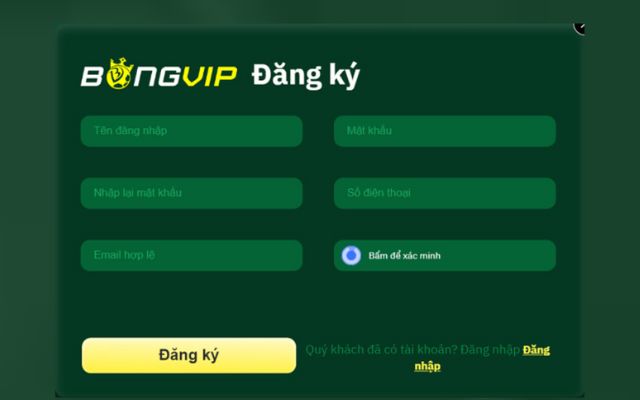 Mẫu đăng ký của nhà cái BongVip